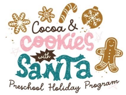 Cocoa and Cookies with Santa event logo with cookie cutouts