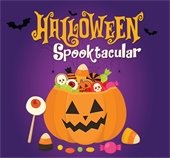 Halloween Spooktacular graphic image with jack o lantern and candy