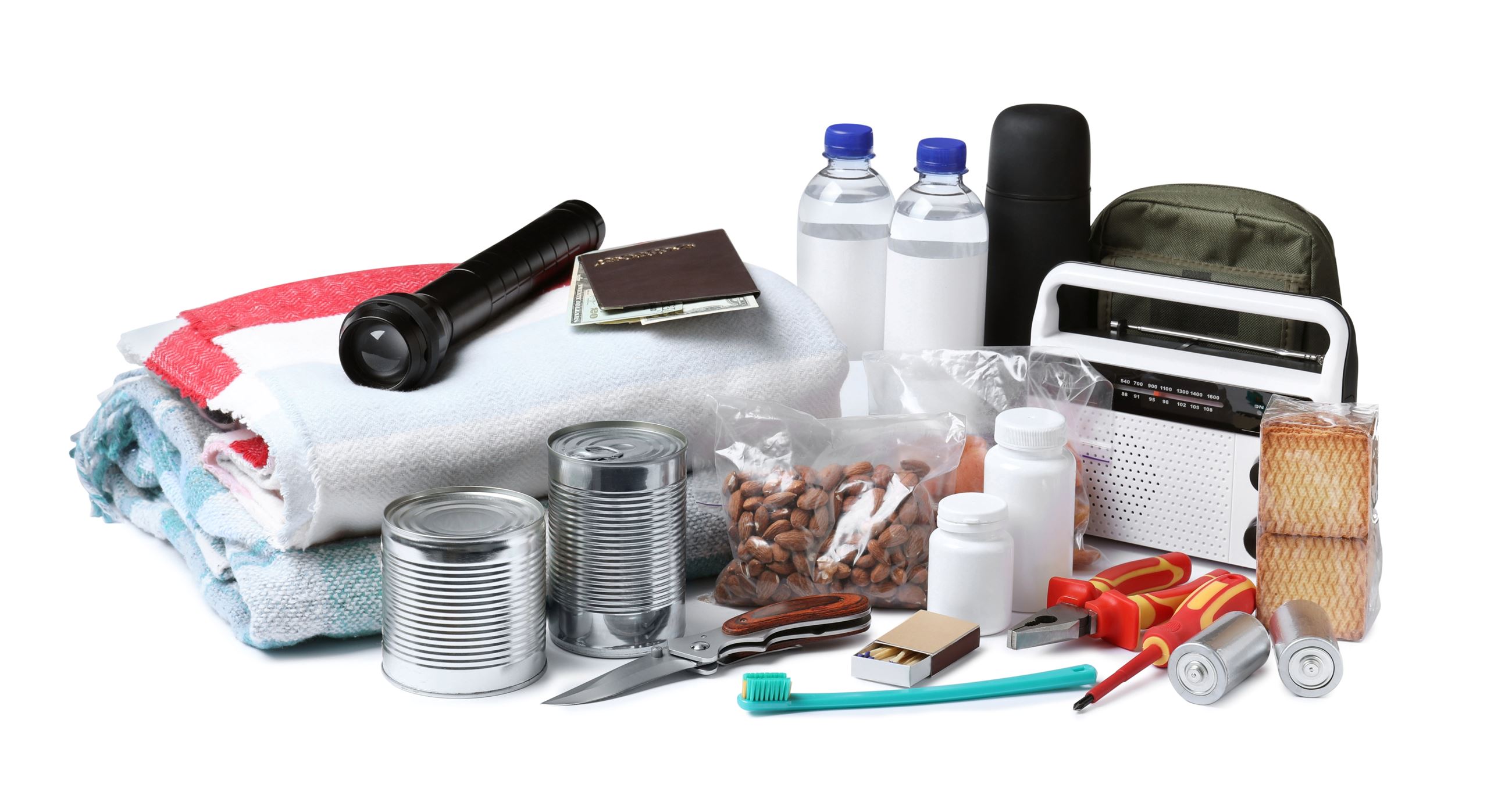 Photo of various items included in an Emergency Preparedness Kit